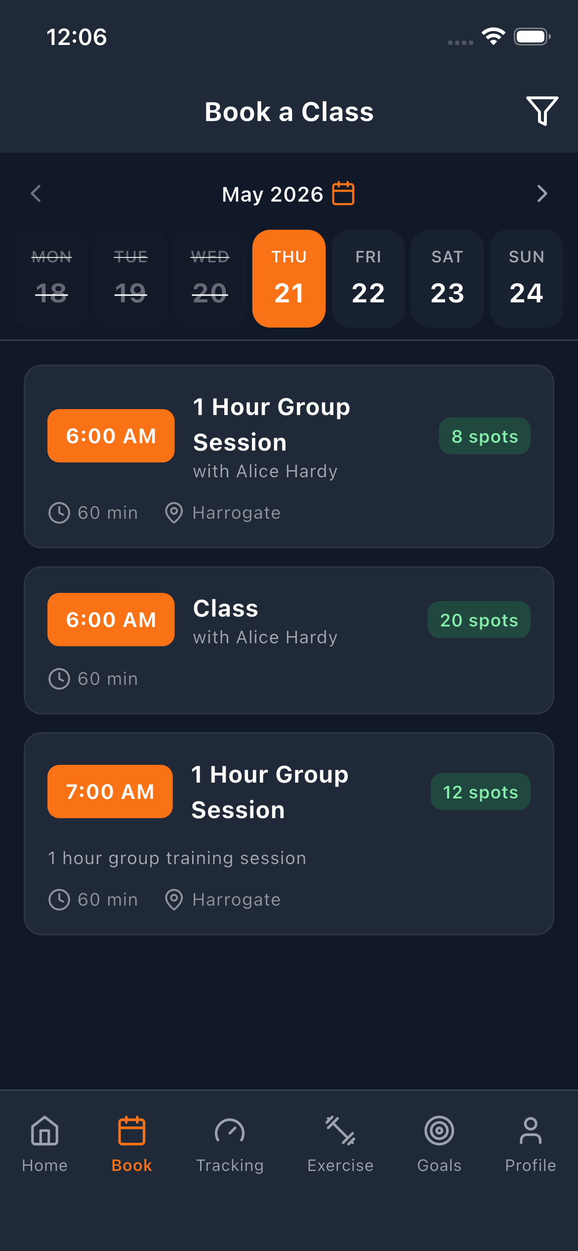 Ravini member app booking calendar