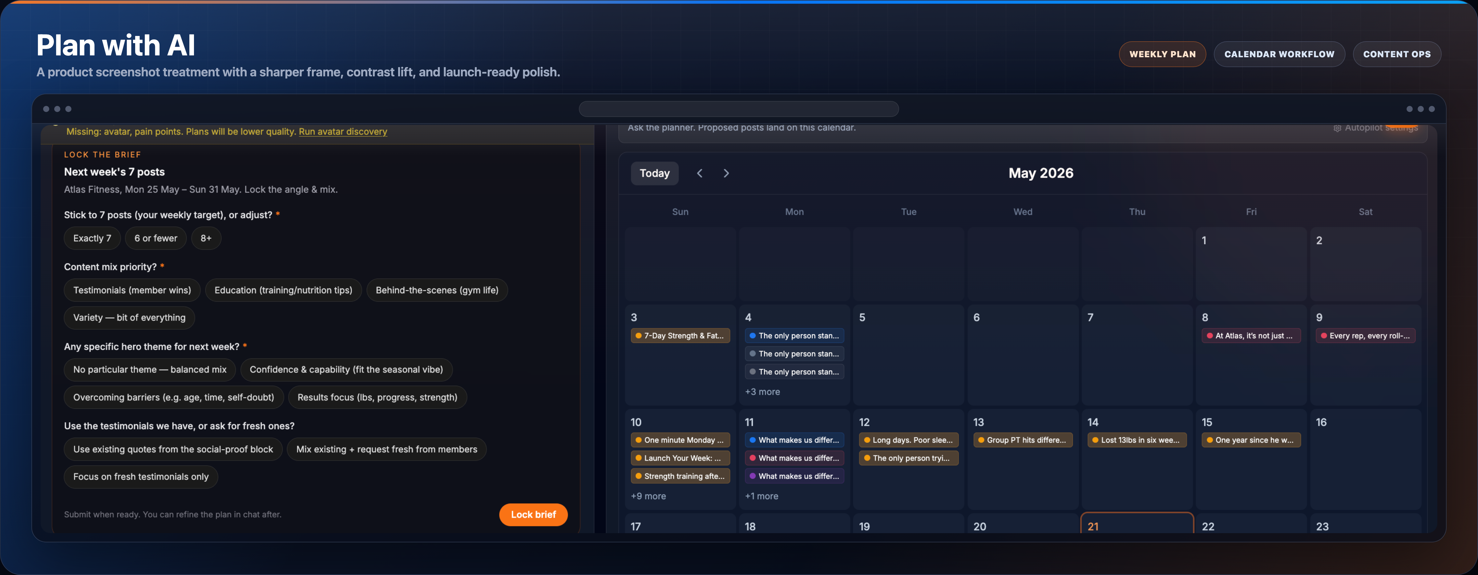Ravini Content Studio — a week of branded posts in the weekly planner